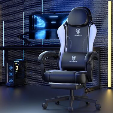 Ігровий крісло Dowinx з PU-шкіри, ергономічний, з підтримкою попереку, для ПК, білий, до 150 кг