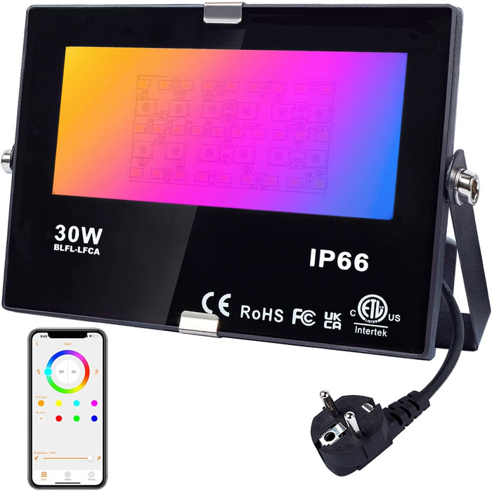 DUSKTEC LED Floodlight Outdoor RGB, Colorful Floodlight 80W, Dimmable Outdoor Floodlight with APP, Outdoor Bluetooth Floodlight with Plug Color Changing Warm White, Tree Floodlight IP66 Waterproof for Garden (30 Watts, 1)