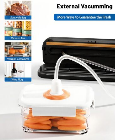 Вакуумний пакувальник FANNOU 5-в-1 для продуктів харчування, з зовнішнім вакуумуванням для банок та контейнерів, чорний