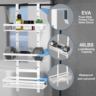 Підставка для душу на кріплення, полиця для душу без свердління для ванної кімнати, органайзер з 2 кошиками, тримач для шампуню (білий, White - 3 рівні)