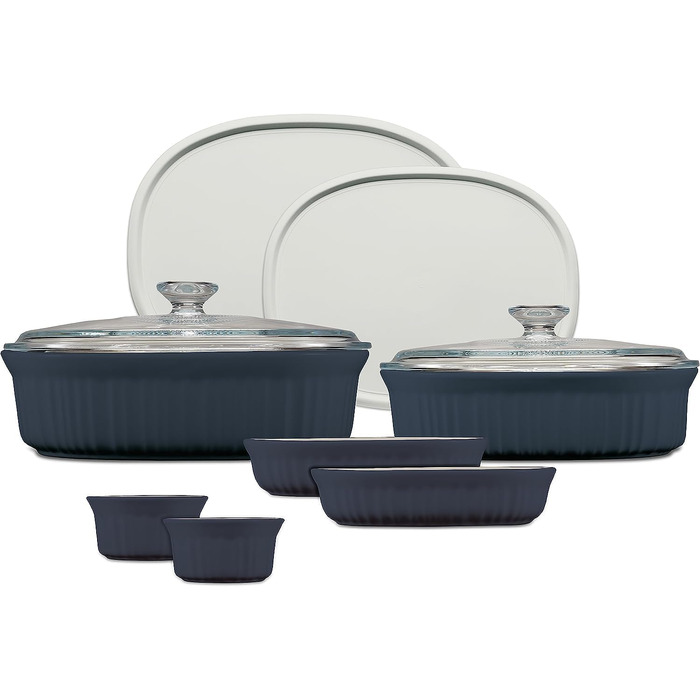 Керамічний набір для запікання CorningWare з кришками, 10 предметів, жароміцний і стійкий до тріщин, можна використовувати в мікрохвильовці, духовці, посудомийній машині, холодильнику та морозильнику, колір French Navy