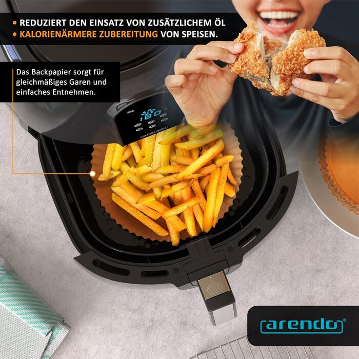 Арендо - Фритюрниця без олії XXL 5 літрів - Airfryer з цифровим дисплеєм, 1800W, 200°C, таймер, 7 програм, 3D циркуляція повітря, чорний