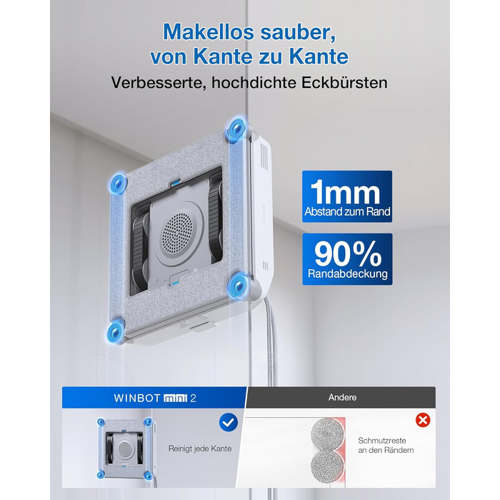 Робот-мийник вікон ECOVACS WINBOT Mini 2: компактний, з ультразвуковим розпиленням, 4 режими, сірий