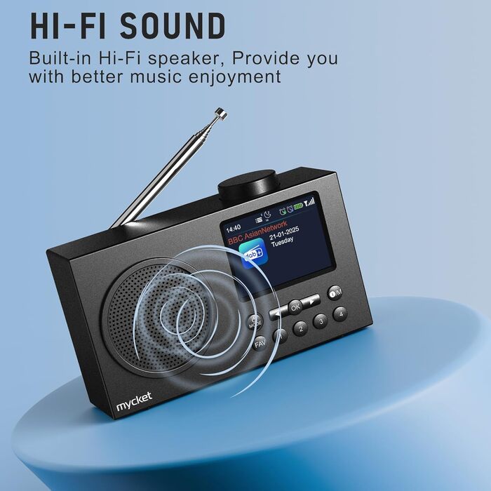 Портативне DAB/DAB+ радіо з цифровим радіо UKW, FM, Bluetooth 5.0, двома будильниками, 40 попередніх станцій та 2.4