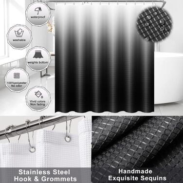 Набір аксесуарів для ванної кімнати, 17 предметів: сміттєвий бак, диспенсер для мила/лосьйону (3 шт.), тримач для зубних щіток, мильниця, попільниця, 6 дерев'яних гачків, аксесуари для ванної з підносом (Чорний, Комплект для ванної + штора + килимок + руш