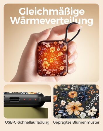 Електричні грілки для рук Ocoopa 2 шт. з акумулятором 4000mAh, USB, 3 режими нагріву до 52°C, для жінок, зимові подарунки, для катання на лижах, подорожей та активного відпочинку, UT5 Nano Wiesengeflüster (Ocoopa x Künstleredition)