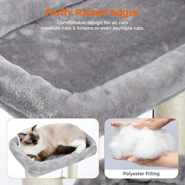 PAWZ Road Cat Tree, Multi-Level Cat Tower with Sisal-Covered Scratching Post, Cozy Cat Condo, and Large Cat Perch for House Cats (Gray)