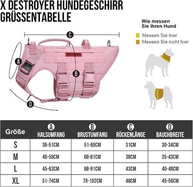 Нашийник для собак OneTigris X Destroyer тактичний, регульований, анти-тяга, вибухозахисний, з 3 ручками, 2 металевими пряжками, безпечний (Рожевий L), L:27-41кг (Окружність шиї:45-63см, Окружність грудей:68-91см)