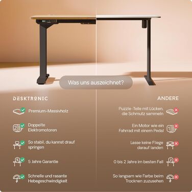 Регульований стіл Desktronic HomePro 160x80 см – електричний з USB-портами, чорний + масив дуба