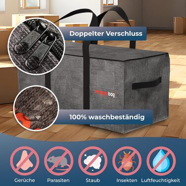 Pack of 4 Large Plastic Storage Bags – XXL Bags for Moving & Travel – Sturdy, thick & waterproof with reinforced handles – for clothing & bedding – 75 x 36 x 38 cm (Grey, 10 pack)