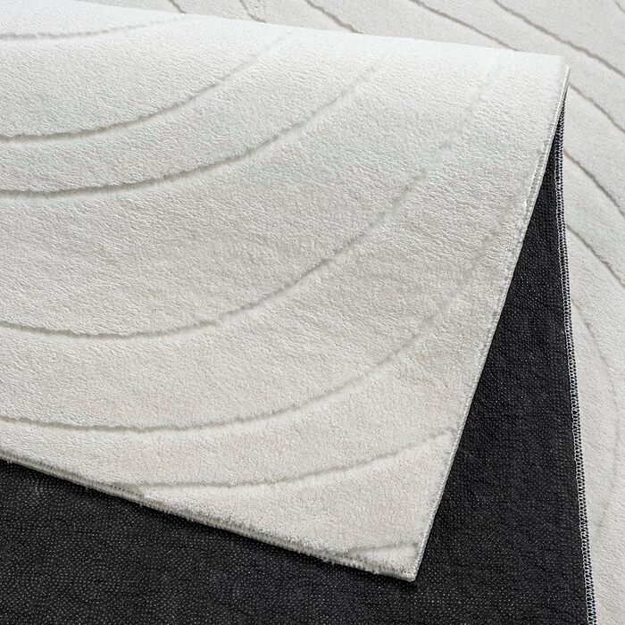 Килим Rio - сучасний та м'який килим для вітальні та спальні з антиковзним покриттям та 3D-ефектом, пухнаста поверхня, легкий у догляді та міцний, білий, білий-1 (80 x 150 см, кремовий-5)