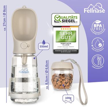 Водяна пляшка для собак Fellnase з підставкою та дозатором корму - 550 мл, для собак та котів, з клапаном зворотного потоку води, не протікає (Сірий велюр)
