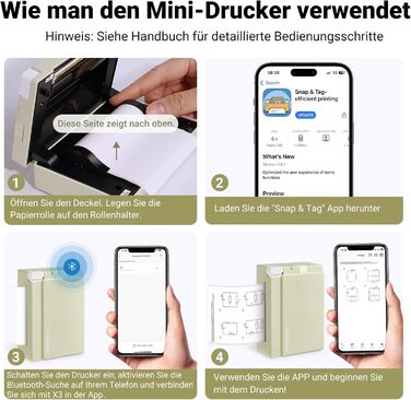 Mini принтер X3 для смартфона: друк наклейок, етикетки, фото. Bluetooth, 300DPI, термодрук, портативний. Зелений