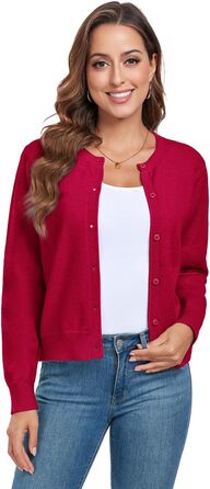 Жіночий кардиган Kesser з довгим рукавом: теплий, стильний, класичний. Ідеальний для осені та зими. Червоний колір, круглий виріз, з ґудзиками.