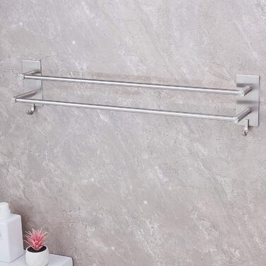 Тримач для рушників Vista без свердління, подвійний, 43.5 см, нержавіюча сталь, 60 см, сріблястий