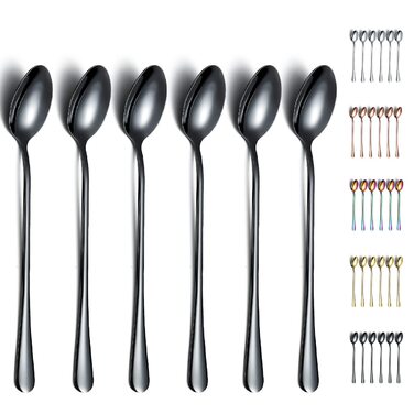 Набір ложок для коктейлів та морозива Kyraton Edelstahl, 6 шт. з чорним титановим покриттям