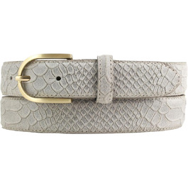 Жіночий шкіряний ремінь Beltinger з пітоновим тисненням та золотою пряжкою 3 см | Ремінь для жінок 30 мм, імітація зміїної шкіри | Зміїний принт 85 см (загальна довжина 100 см) Світло-сірий, Золотий
