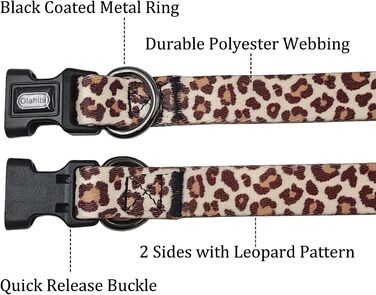Нашийник для собак Olahibi з повідком, леопардовий принт, поліестер, регульований, 1,5 м, для цуценят (XS, світло-кавовий)