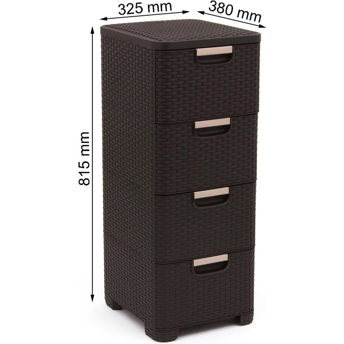 CURVER комод з 4 шухлядами STYLE, темно-коричневий, плетений, пластик, 33x38x79 см