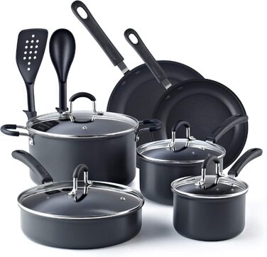 Cook N Home професійний набір посуду з анодованого алюмінію, скло, чорний, 12 предметів