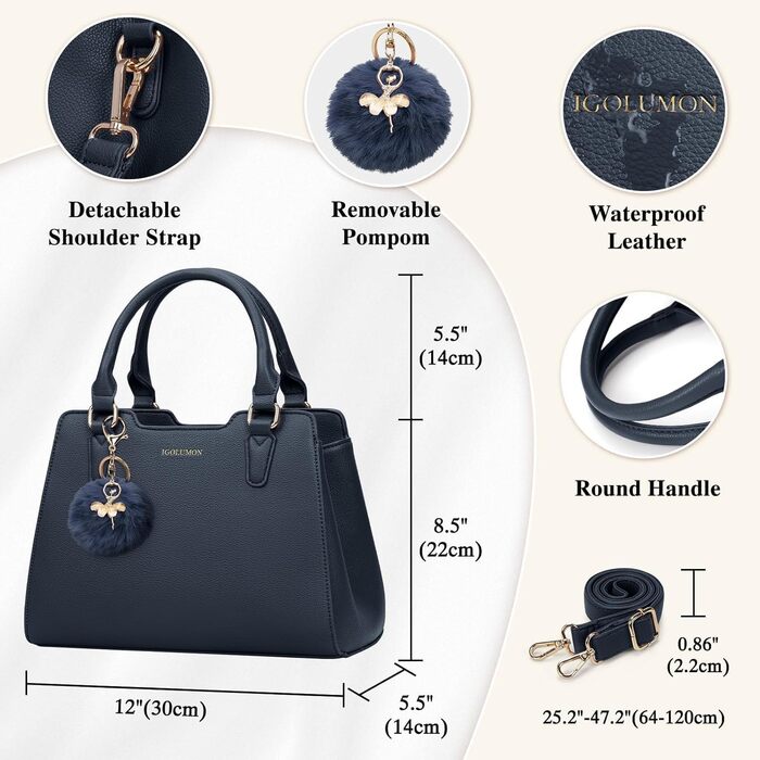 Жіноча сумка IGOLUMON шкіряна середнього розміру, синя. Сумка-тоут, сумка на плече та ручку