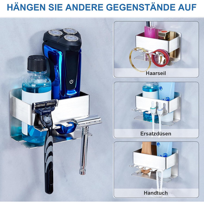 Тримач для зубних щіток настінний, для електричної зубної щітки, органайзер для насадок, срібний, без свердління