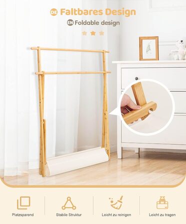 Дитяча вішалка для одягу Yorbay з бамбука, регульована подвійна штанга, з полицями для зберігання, економія місця, натуральний колір