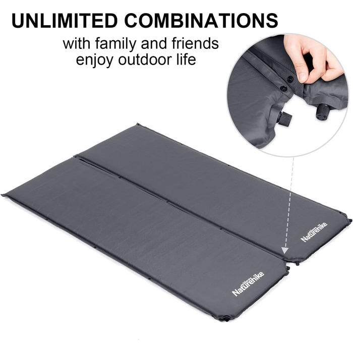 Кемпінговий килимок Naturehike надувний, 6 см, сірий - для кемпінгу, подорожей та піших прогулянок