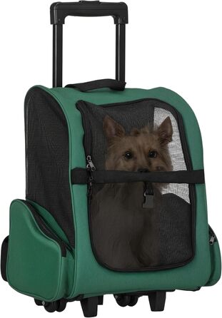 PawHut Рюкзак-переноска для собак та котів 2-в-1 з кишенями, телескопічною ручкою та колесами, 42 x 25 x 55 см, Зелений