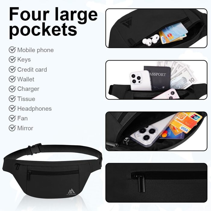 Поясна сумка Flintronic для чоловіків та жінок, стильна сумка на пояс, кросбоді, для спорту, відпочинку, міста, зелена (чорна)