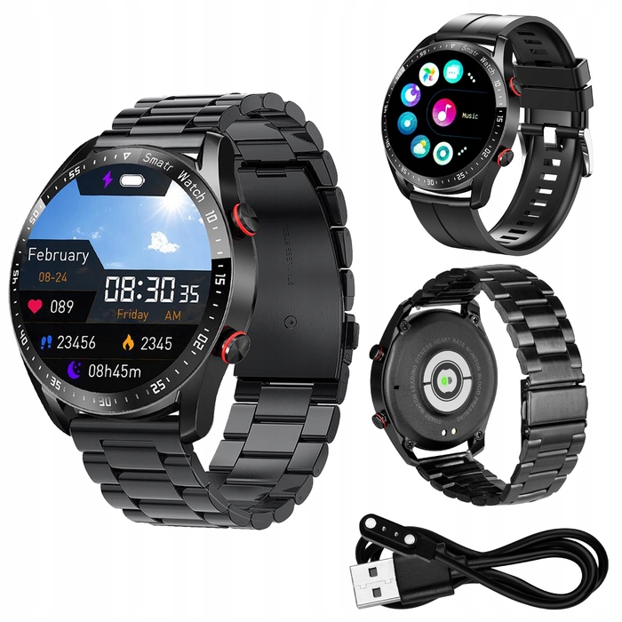 Смарт-годинник DomoGardeno для чоловіків з ремінцем + навушники, чорний