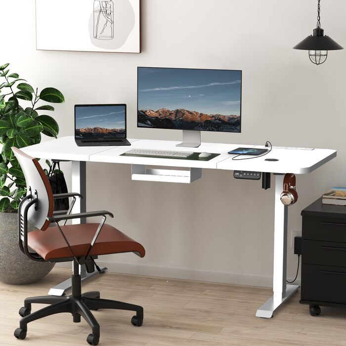 Devoko Adjustable Standing Desk with Wireless Charger, Memory Settings, USB Ports & Wheels - 160x80cm