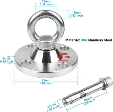 TSSS 360 Degree Swivel Ceiling Hook Swing Set Punching Bag Hammock - Up to 500kg Load Capacity Stainless Steel Wall Swivel Hook, Hook Base, Hanging Swing, Yoga Hook