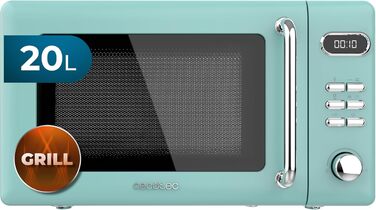 Мікрохвильова піч Cecotec Proclean 5110 Retro Blue з грилем, 20л, 700W, 8 програм, таймер 60 хв, функція розморожування, ретро-дизайн, зелена