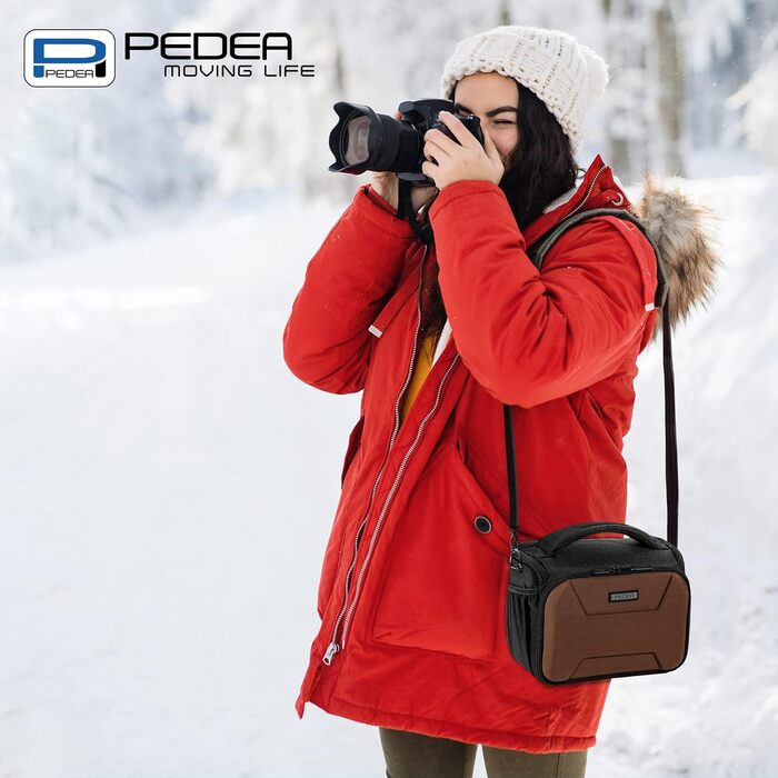 PEDEA SLR 'Guard' – Сумка для фотоапарата через плече/месенджер коричневого кольору (L) з захистом від дощу та відділеннями для аксесуарів