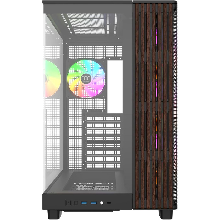 Корпус Thermaltake View 380 XL WS Black (Wood Style) | ATX Mid-Tower з RGB підсвічуванням | Подвійна камера, прихований з'єднувач, встановлений RGB вентилятор, тиха система охолодження, підтримка радіатора 360 мм, дерев'яні акценти
