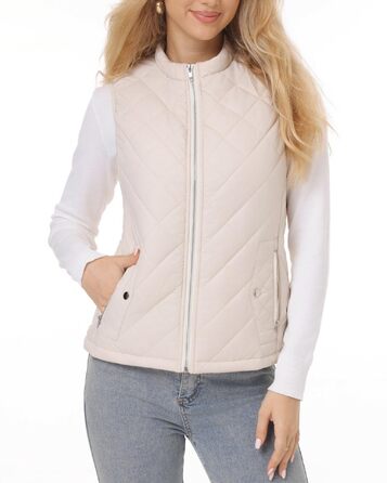 Жіноча жилетка Fuinloth, осіння легка стьобана жилетка, безрукавна куртка, короткий жилет, гільє (L, бежевий)