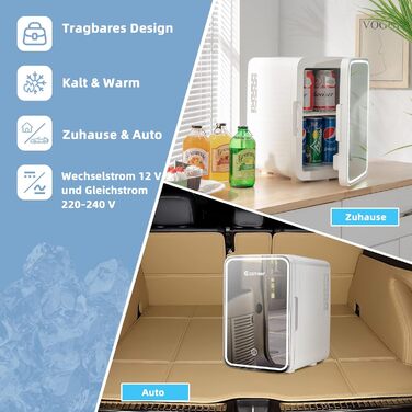 COSTWAY 10L Skincare Fridge - Mini Glass Door Fridge with Touch Screen Mirror & Cooling/Heating for Beauty & Cosmetics