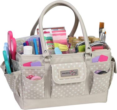 Everything Mary Blaugruner, geometric deluxe store and tote bag, organizer for crafts, sewing, paper, art, desk, canvas, accessories, storage with handles for travel (Light Brown Spotted)