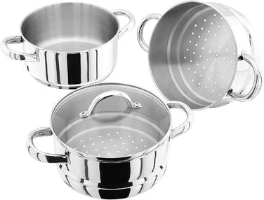 Набір пароварки Judge з нержавіючої сталі з 3 рівнями, 18 см, 1 л каструля, 2 пароварки та кришка, сумісний з індукцією, у подарунковій коробці