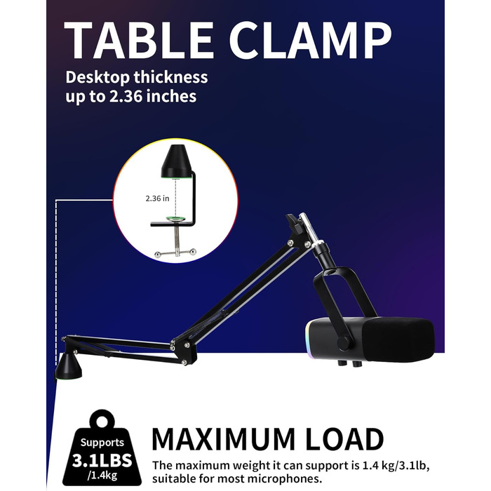 Кріплення для мікрофона HyperX QuadCast та інші - кріплення на стіл з поп-фільтром, сумісне з Blue Yeti, Razer Seiren Mini, YOUSHARES (8. Low Profile)