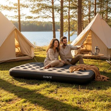 Надувний матрац Avenli для кемпінгу 1-2 особи, 191x137x22 см, сірий - гостьовий матрац з флокованою поверхнею для дому та подорожей