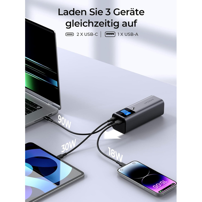 Powerbank 140W, 27600mAh з USB-C PD 3.1: для ноутбуків, планшетів, смартфонів