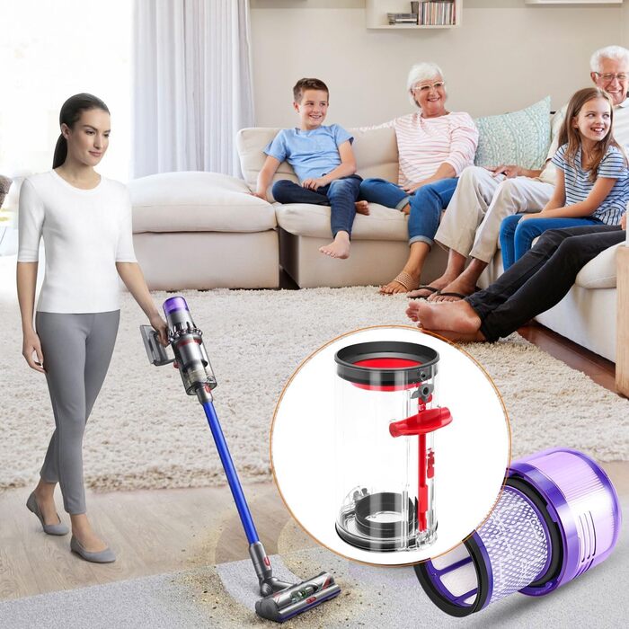 Контейнер для пилу Dyson V11 V15: замінна частина з 2 фільтрами та щіткою для очищення. Прозорий збірник пилу для Dyson SV14 SV15 SV22