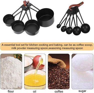 9-Piece Black Measuring Cup Set, Coffee Spoon with Scale for Kitchen and Cooking Utensils, Measuring Cups, Measuring Spoons, and Measuring Cups. Measuring Cups, Measuring Cups (black)