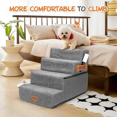 Сходинка для собак Nobleza: компактна, з валиком для шерсті, 3 сходинки, для маленьких собак та котів, під ліжко/софу