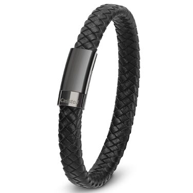 Чоловічий шкіряний браслет з плетінням та магнітним застібком Lederarmband 20 см, чорний