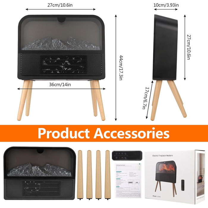 2000W Electric Fireplace with 3D Flame Lamp, Electric Heater PTC Ceramic Fan Heater with Remote Control, Heating Fan, LC Display, Energy Saving, Electric Heater for Bedroom, Living Room