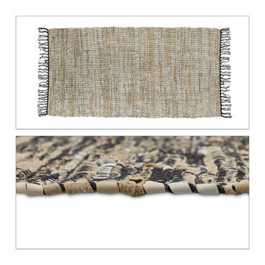 Relaxdays Leather and Cotton Patchwork Rug