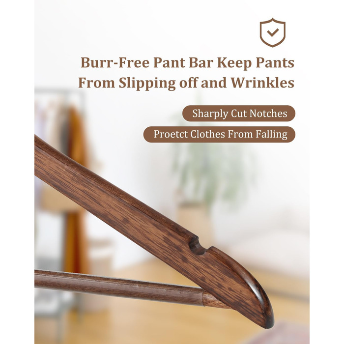 Дерев'яні вішалки для одягу AMKUFO, 20 шт., з антиковзким покриттям, поворотний 360° гачок, для джинсів, штанів, курток, сорочок, суконь, натуральне дерево (зелений)